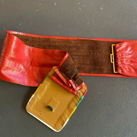 Vintage 80s New Wave Punk Italian Leather Retro mod slouchy Belt M - Picture 6 of 8